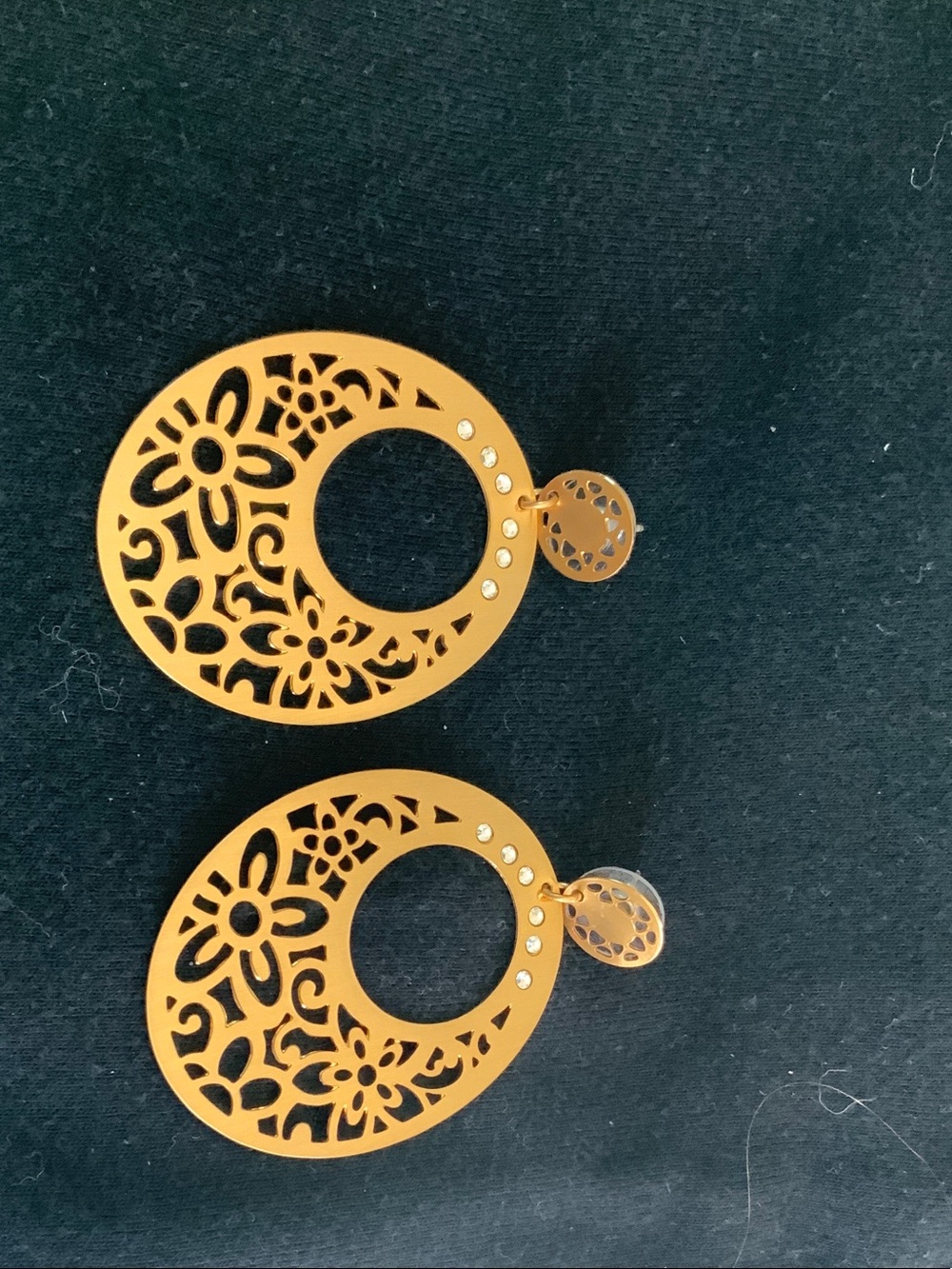 Brighton Gold Floral Cutout Hoop Earrings with Crystal Dots